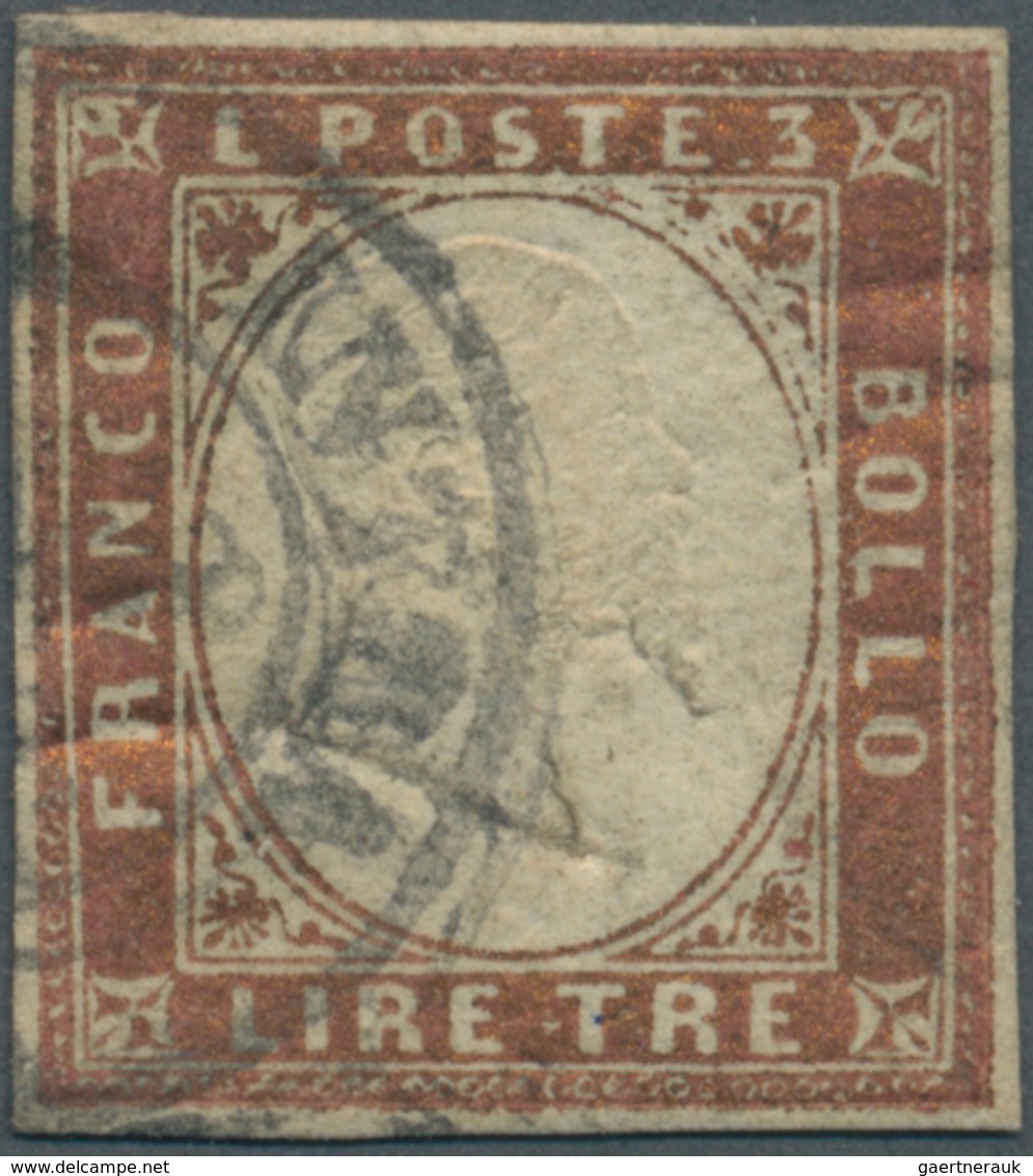 Italien - Altitalienische Staaten: Sardinien: 1861, 3 Lire, Bright Copper, Full Margins, Tear At Lef - Sardinia