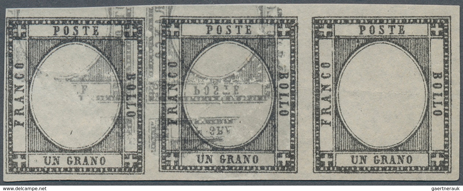 Italien - Altitalienische Staaten: Sardinien: 1861 Numerals 1 C Black In A Stripe Of Three WITHOUT E - Sardinia