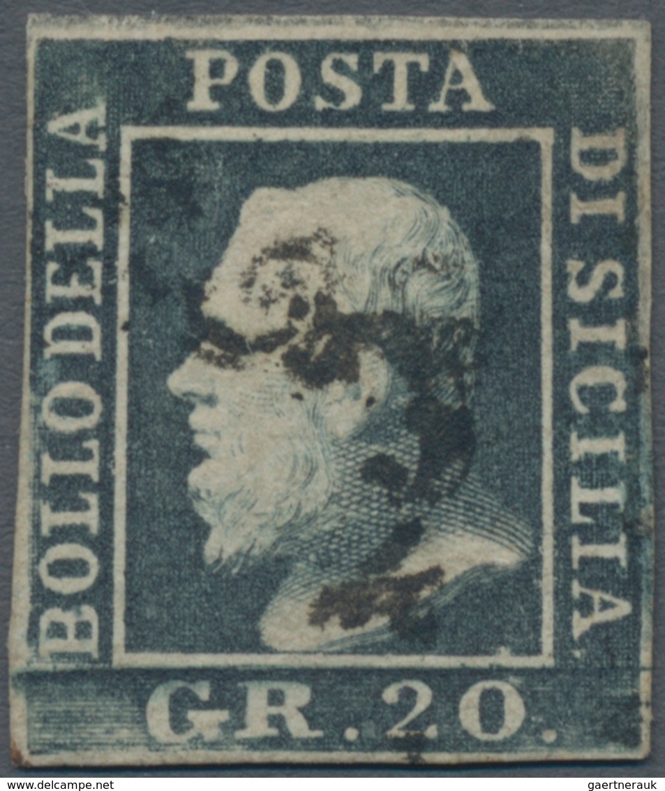 Italien - Altitalienische Staaten: Sizilien: 1859 20gr. Slate, Used And Cancelled By Part Of Ornamen - Sicily