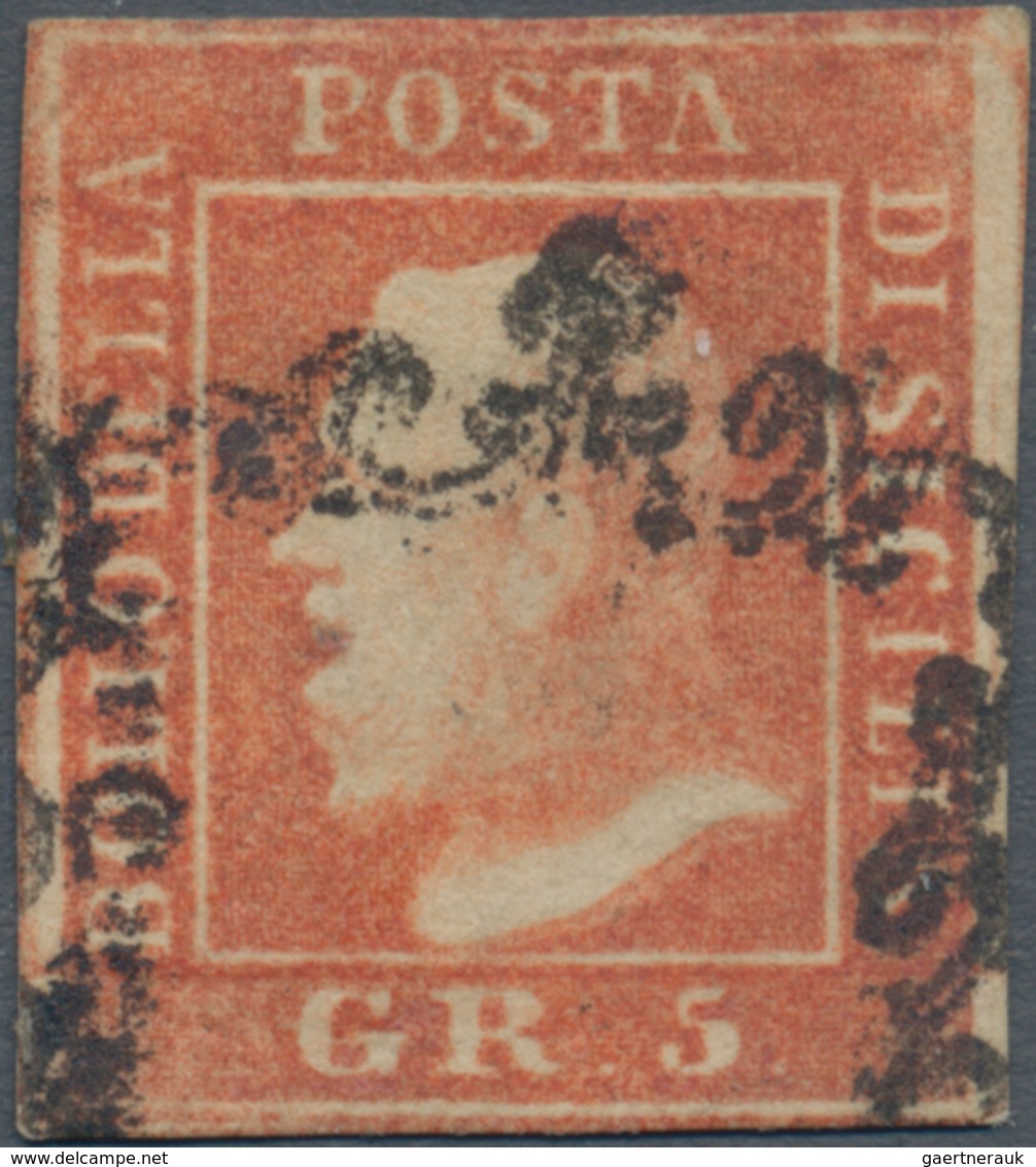 Italien - Altitalienische Staaten: Sizilien: 1859, 5 Gr Vermilion Second Plate Cancelled With Sicili - Sicilië