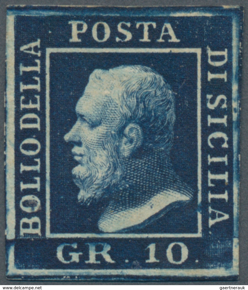 Italien - Altitalienische Staaten: Sizilien: 1859. 10 Grana Indigo, Wide Margins, Full Original Gum, - Sicily