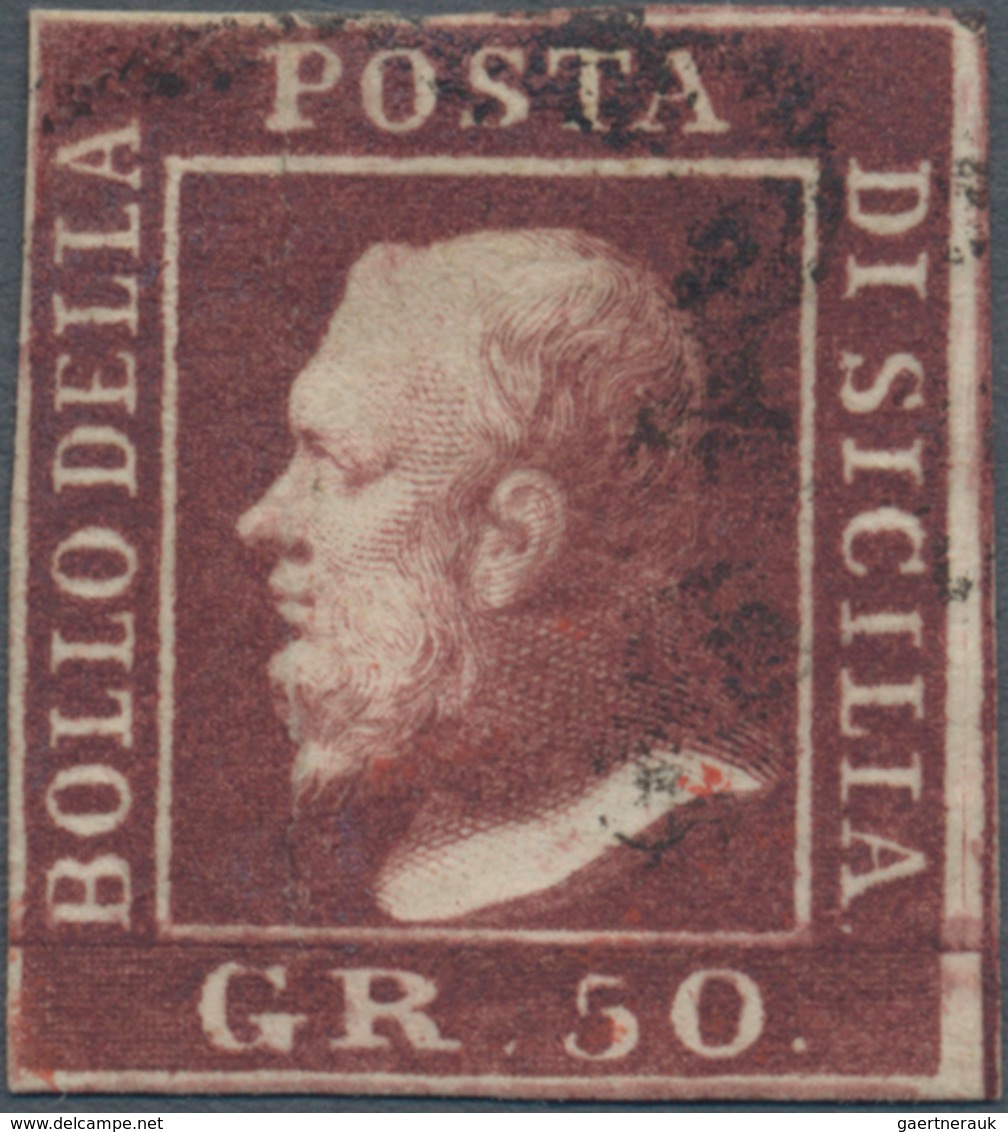 Italien - Altitalienische Staaten: Sizilien: 1859, 50 Gr Lilac-brown Softly Stamped With Sicilian Ho - Sicilia