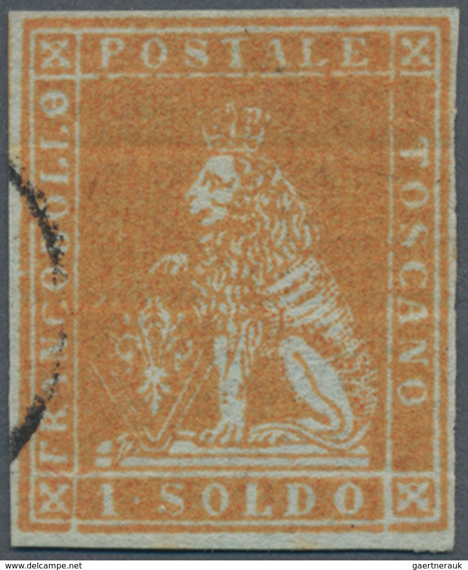 Italien - Altitalienische Staaten: Toscana: 1851, 1 Soldo Ochre On Grey Paper Cancelled With Circle - Toscana
