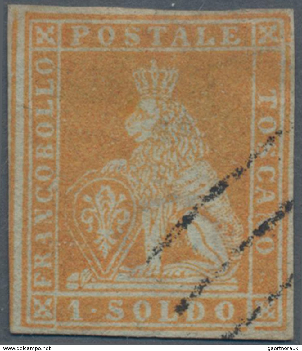 Italien - Altitalienische Staaten: Toscana: 1851, 1 So Golden Yellow Cancelled With Bar Killer, All - Tuscany