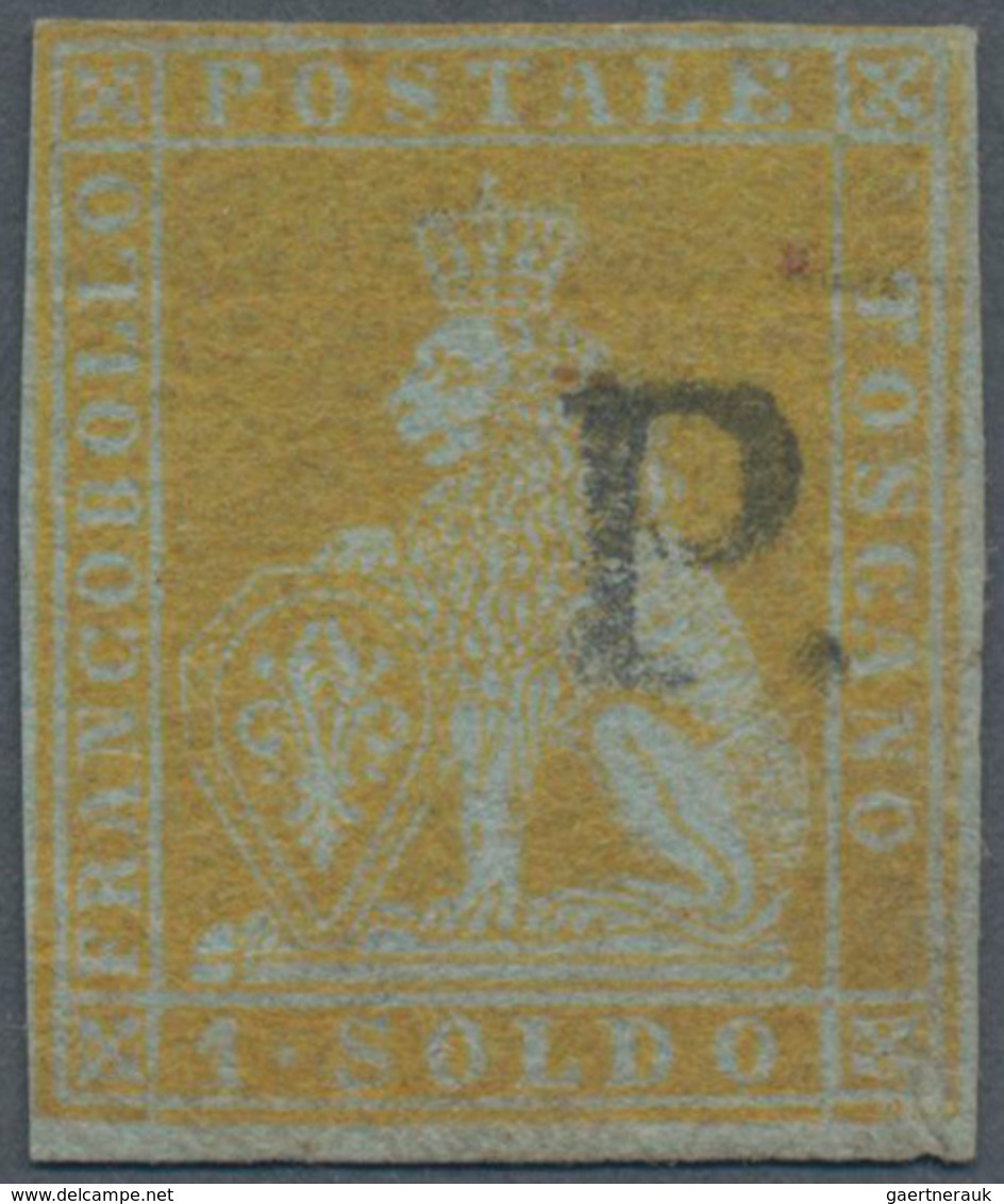 Italien - Altitalienische Staaten: Toscana: 1851, 1 So Lime Cancelled With "P.(D.)", All Sides With - Tuscany