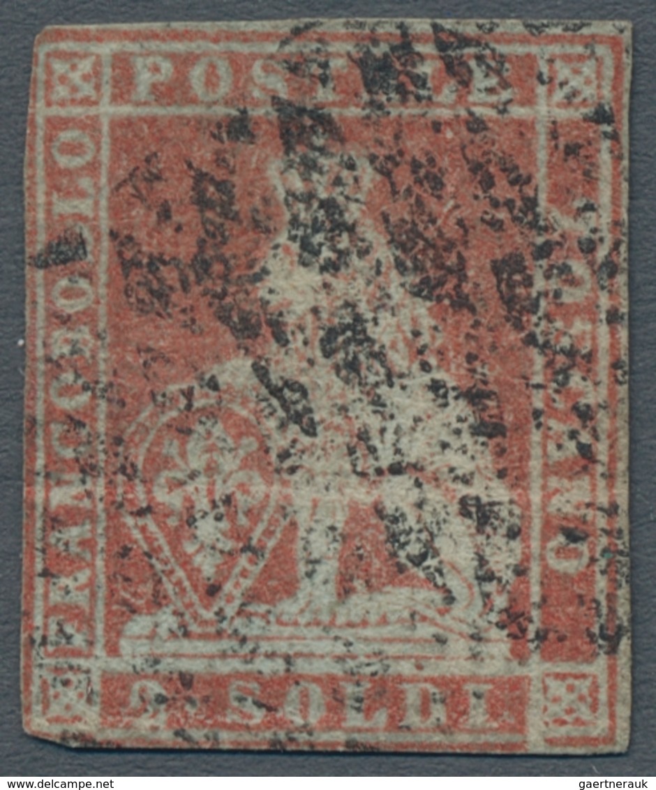 Italien - Altitalienische Staaten: Toscana: 1851, "2 So. Scarlett Red On Blue", Colour-typical Value - Tuscany