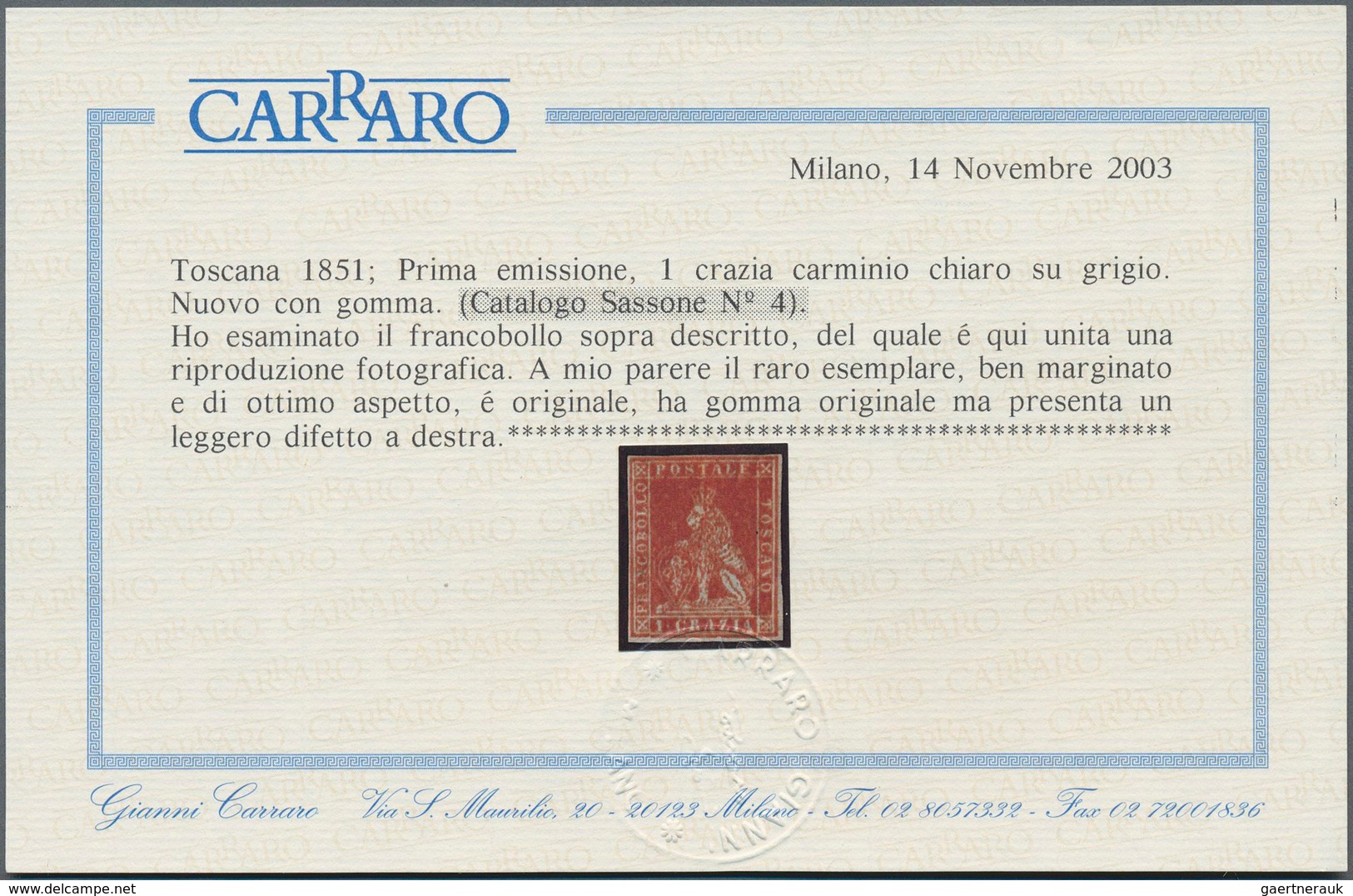 Italien - Altitalienische Staaten: Toscana: 1851, 1cr. Carmine, Fresh Colour, Close To Full Margins, - Tuscany