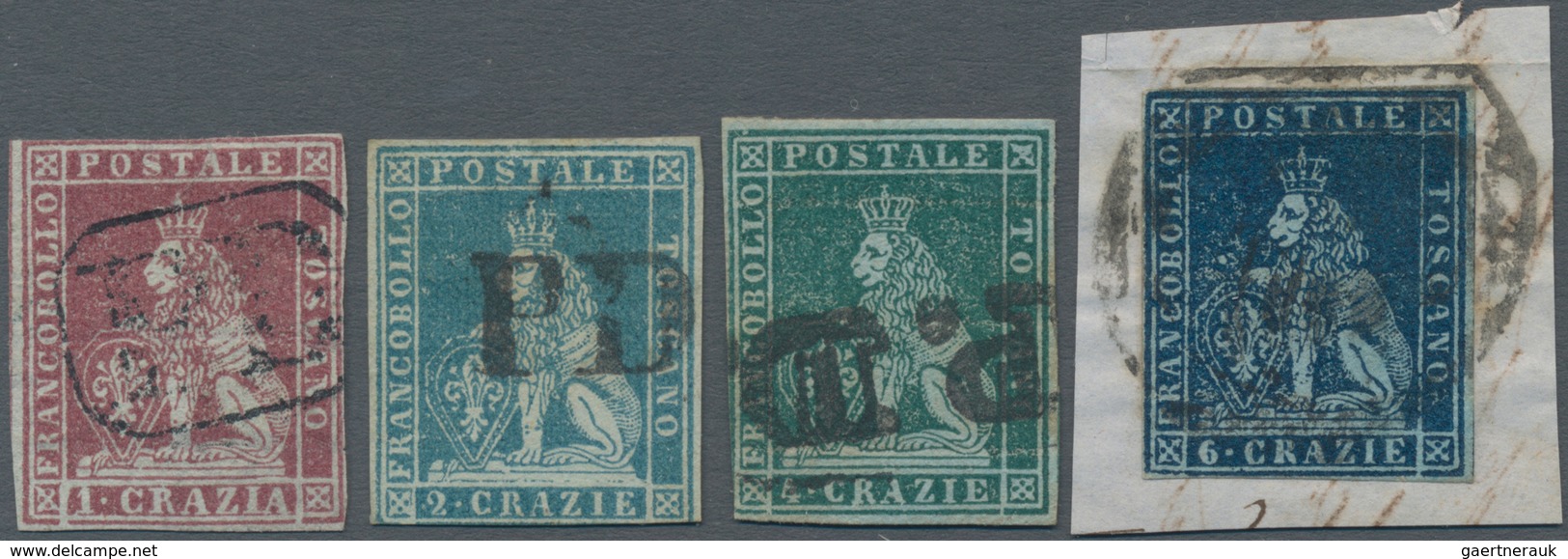 Italien - Altitalienische Staaten: Toscana: 1857, Four Stamps Set 1 Cr. Carmine Brown To 6 Cr. Deep - Tuscany