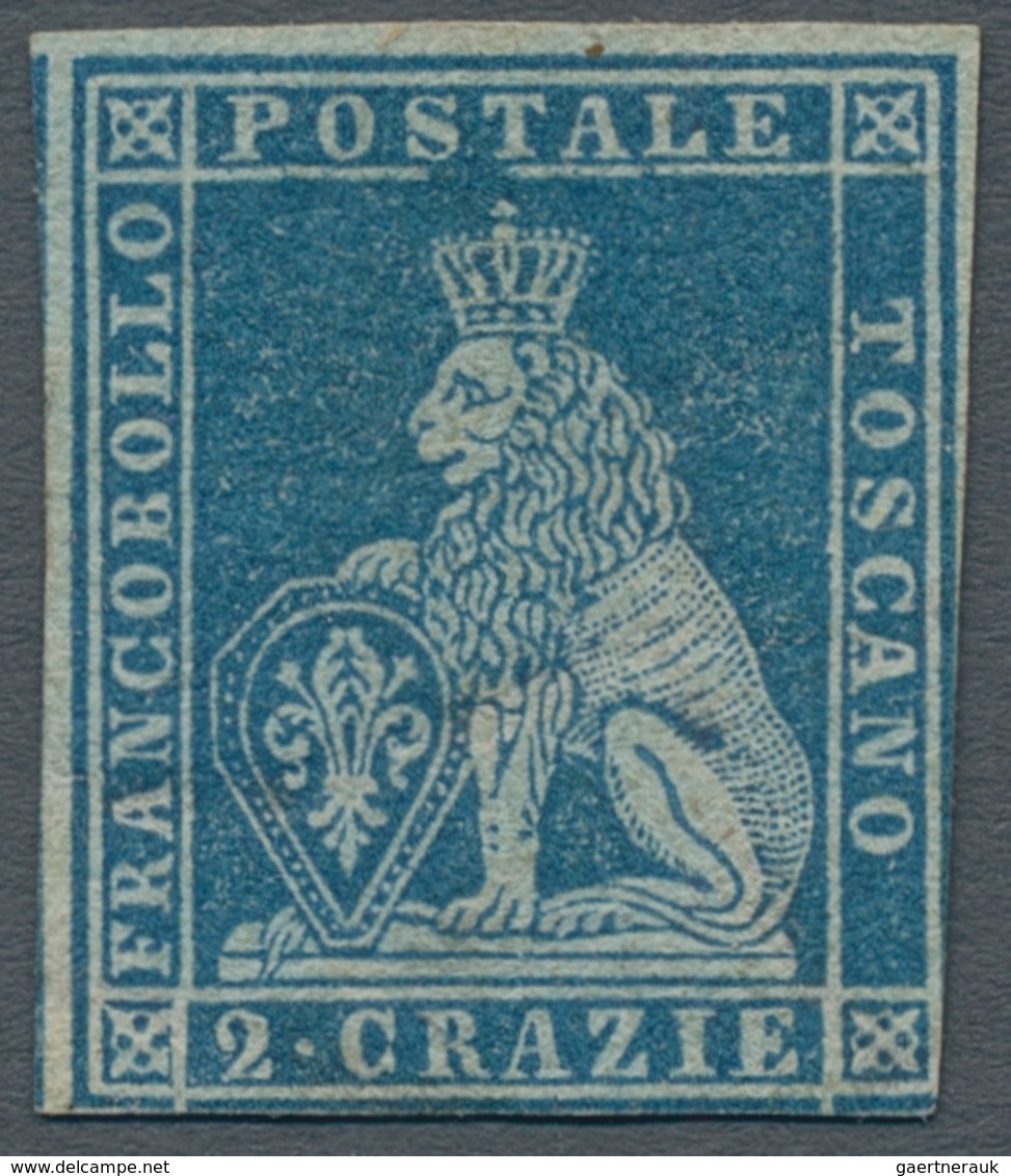 Italien - Altitalienische Staaten: Toscana: 1853, "4 Cr. Blue On Gray", In Fresh Color With Remains - Tuscany