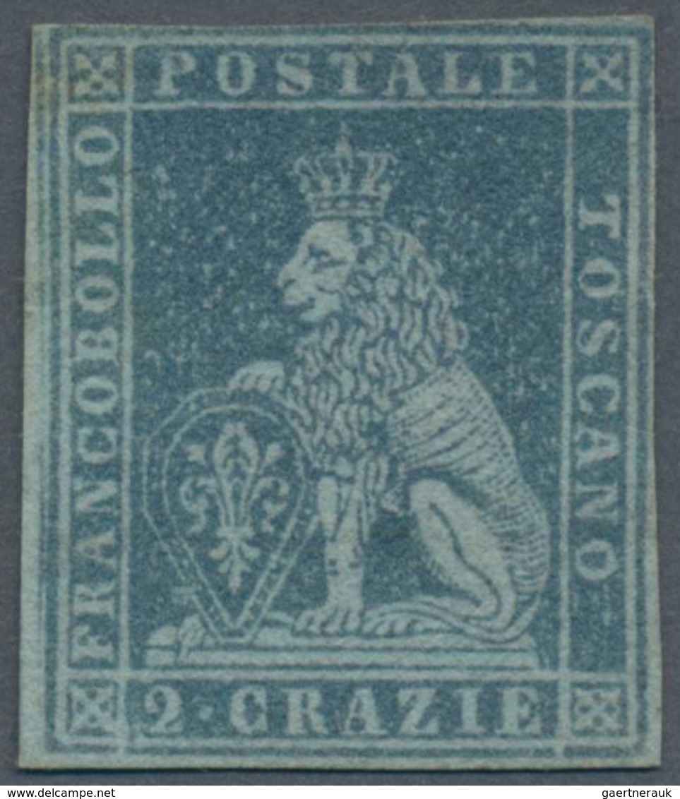 Italien - Altitalienische Staaten: Toscana: 1851, 2 Cr Blue Unused Without Gum, All Sides Full Margi - Toscana