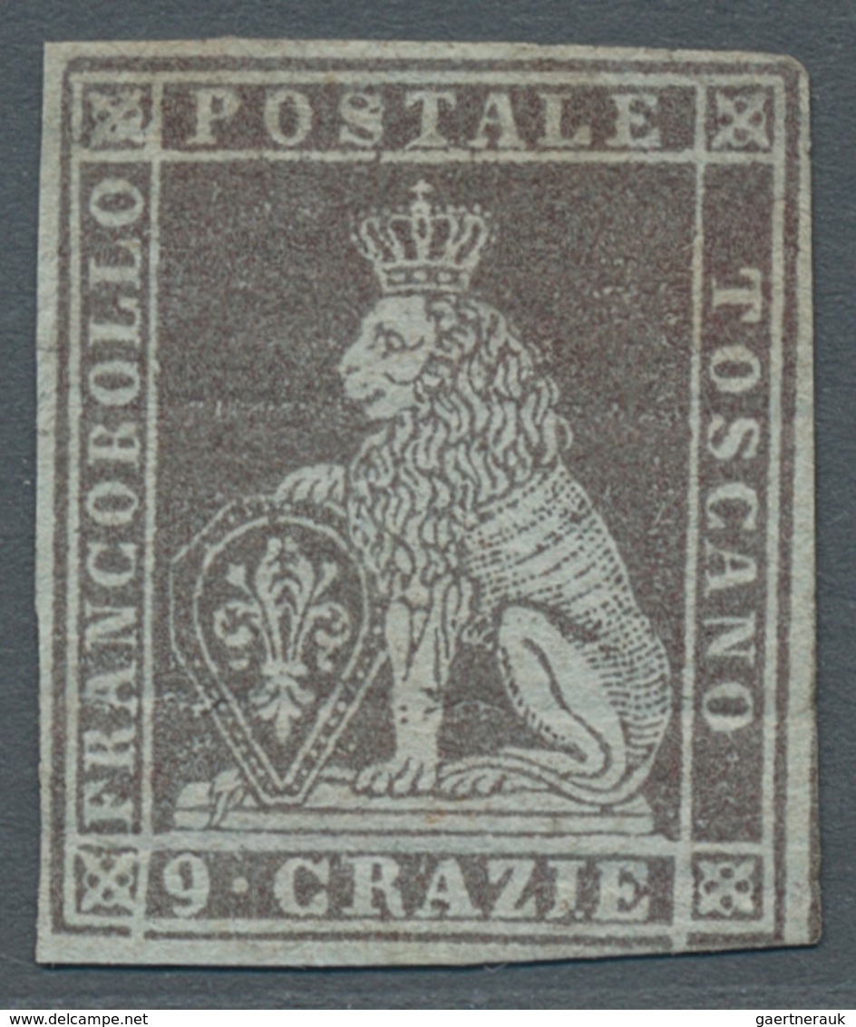 Italien - Altitalienische Staaten: Toscana: 1851, 9 Crazie Viola Bruno Chiaro Su Grigio, 9cr. Violet - Tuscany