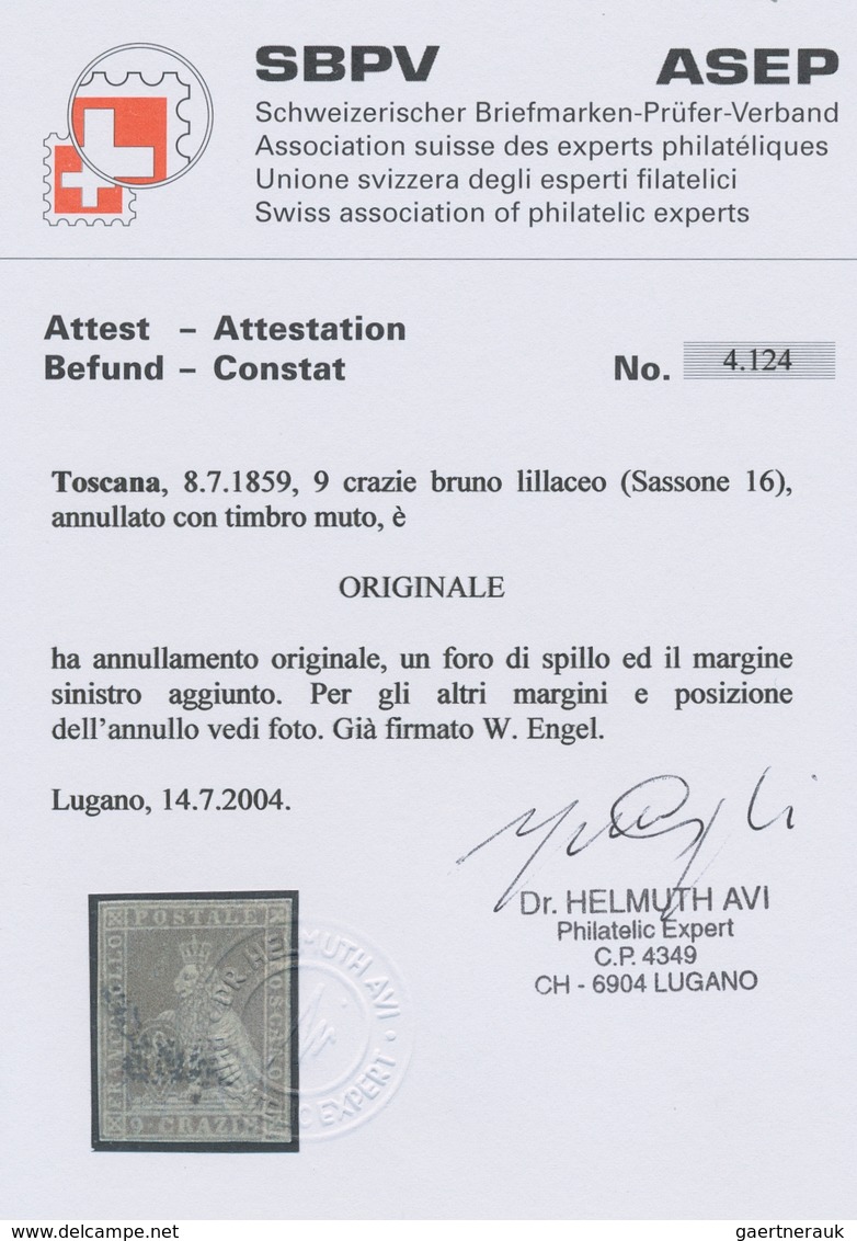 Italien - Altitalienische Staaten: Toscana: 1857, "9 Cr. Purple", Color-fresh Value With Subtile Can - Tuscany