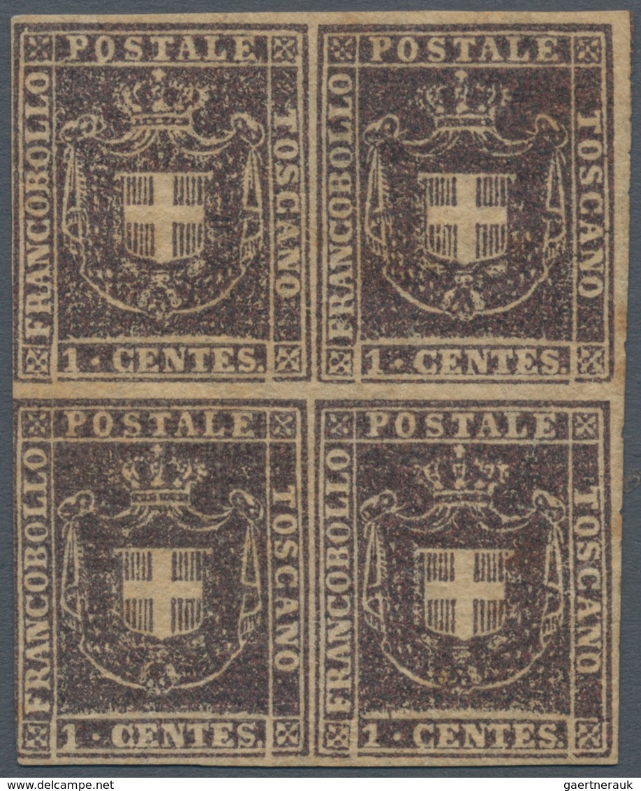 Italien - Altitalienische Staaten: Toscana: 1860, Provisorial Government, 1 Cent Violet Brown, Block - Tuscany