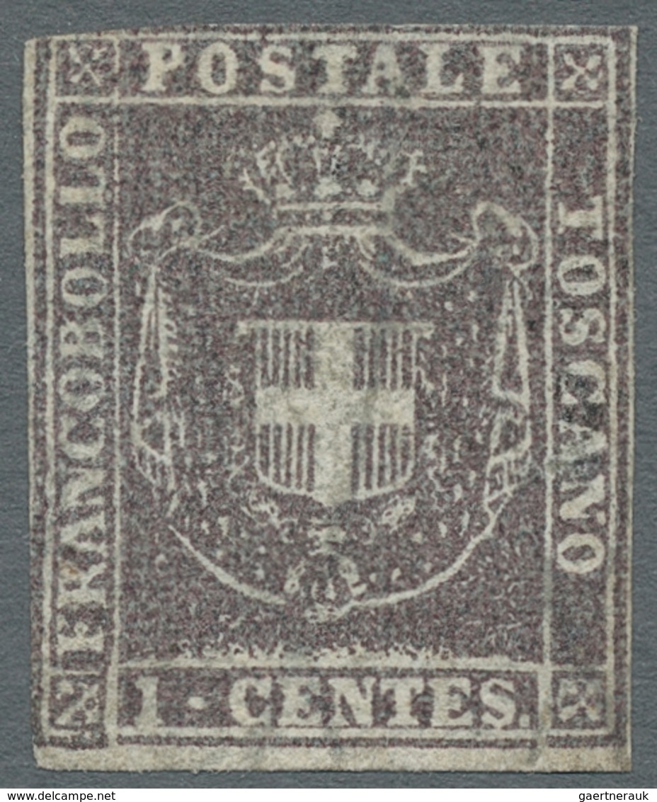 Italien - Altitalienische Staaten: Toscana: 1860, "1 C. Brownish Lilac", Color-fresh Value With Orig - Tuscany