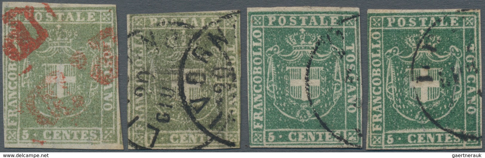 Italien - Altitalienische Staaten: Toscana: 1860, Four Stamps 5 C. Green Olive To Deep Green (first - Tuscany