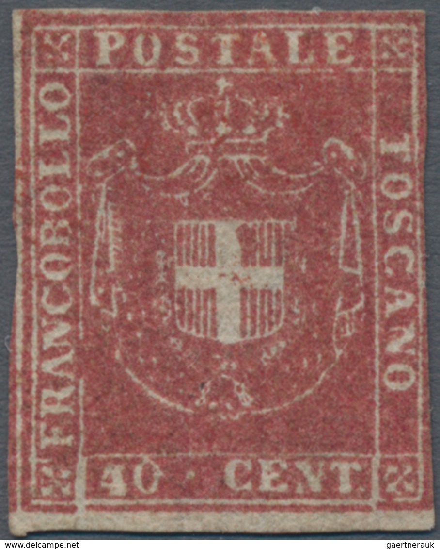 Italien - Altitalienische Staaten: Toscana: 1860, 40 Cent. Carmine Unused Without Gum, Three Sides F - Tuscany