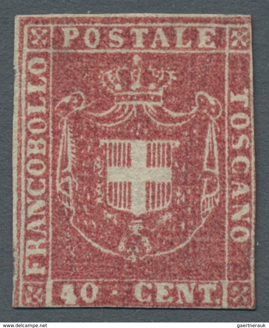 Italien - Altitalienische Staaten: Toscana: 1860, 40 Cent. Carminio, 40c. Carmine Without Gum, Cut I - Tuscany