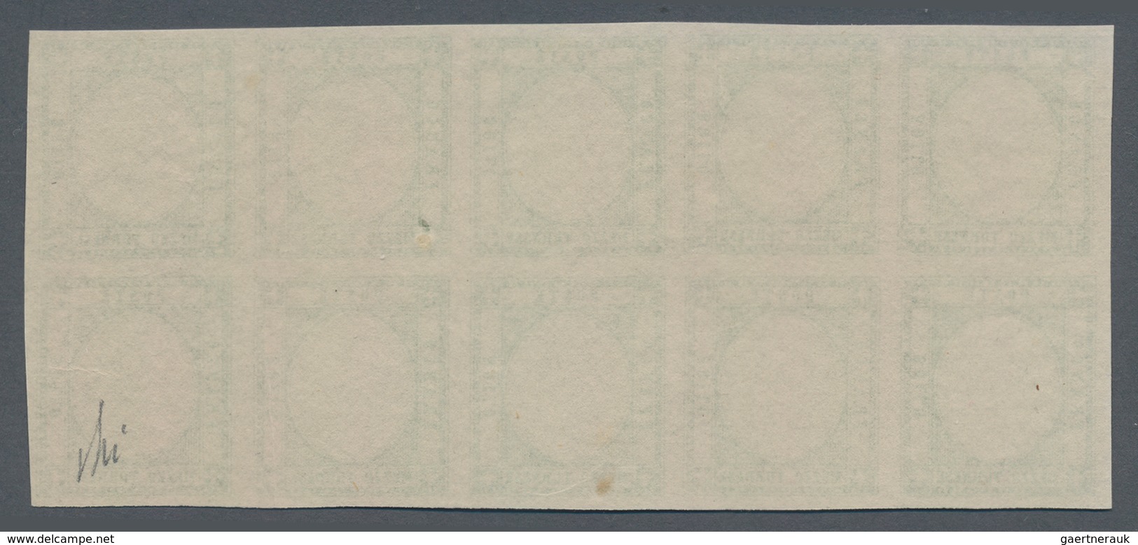 Italien: 1861, 1/2 Tornese Green In Block Of Ten Color Proof Without Embossing, As Described On Page - Mint/hinged