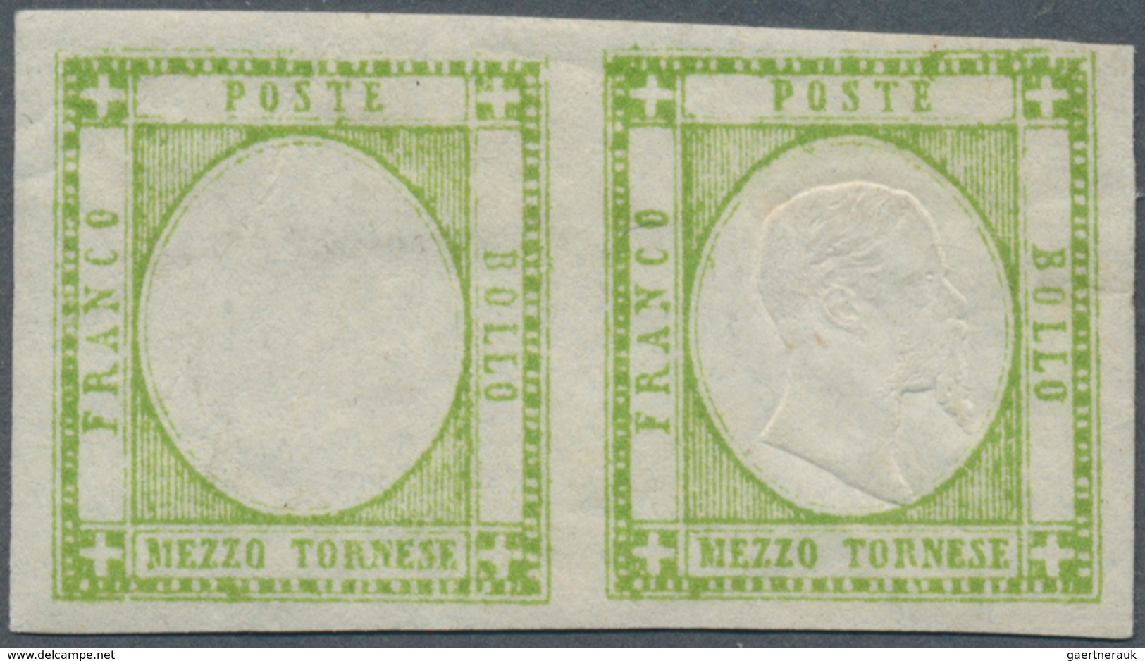 Italien: 1861, Neapolitan Province, ½t. Yellow-green, Horizontal Pair, Fresh Colour, Close To Mainly - Mint/hinged