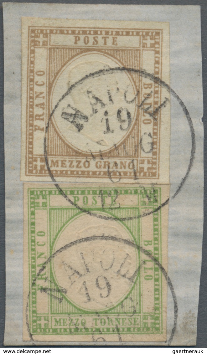 Italien: 1861, Provisosional Issue For The Naples Provinces, ½ T And ½ Gr Tied To Small Fragment By - Mint/hinged