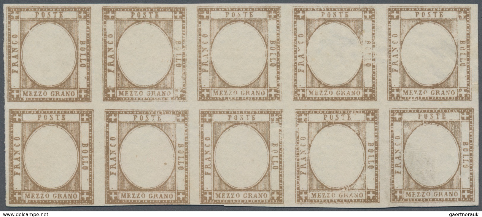 Italien: 1861, 1/2 Tornese Brown In Block Of Ten Color Proof Without Embossing, As Described On Page - Mint/hinged