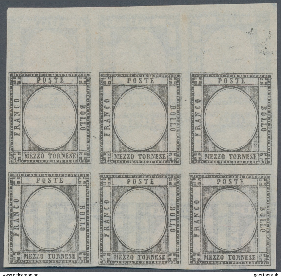 Italien: 1861, 1/2 Tornese Black On Thin Paper In Block Of Six Color Proof Without Embossing And Dou - Mint/hinged