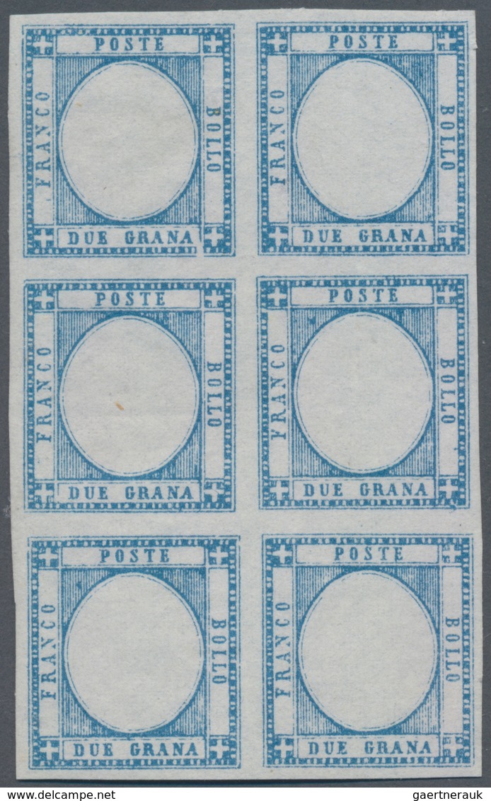 Italien: 1861, 2 Grano Blue In Block Of Six Color Proof Without Embossing As Described On Page 113 O - Mint/hinged