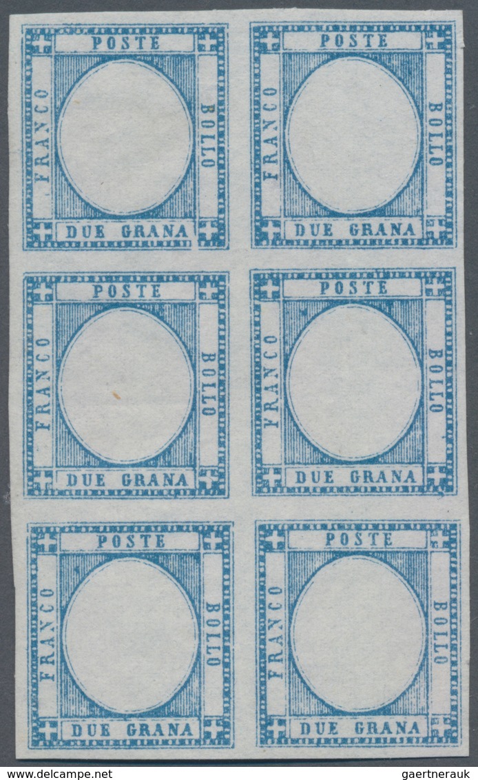 Italien: 1861, 2 Grano Blue In Block Of Six Color Proof Without Embossing As Described On Page 113 O - Ongebruikt