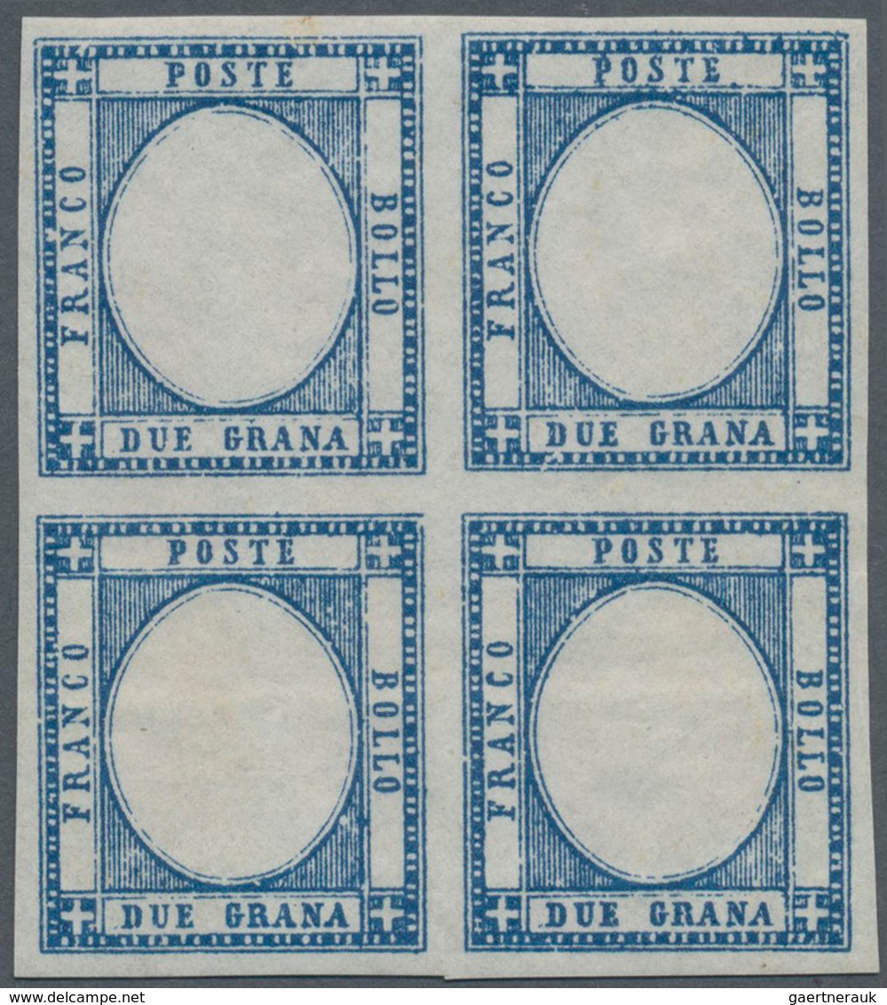 Italien: 1861, 2 Grana Blue Vertical Block Of 4 Color Proof Without Embossing As Described On Page 1 - Ongebruikt