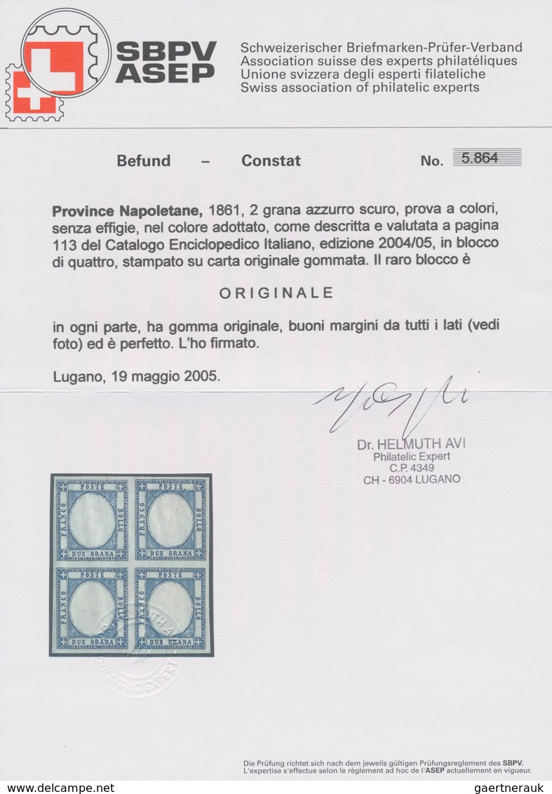 Italien: 1861, 2 Grana Blue Vertical Block Of 4 Color Proof Without Embossing As Described On Page 1 - Ongebruikt