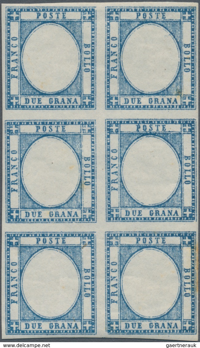 Italien: 1861, 2 Grana Blue Vertical Block Of Six Color Proof Without Embossing As Described On Page - Mint/hinged