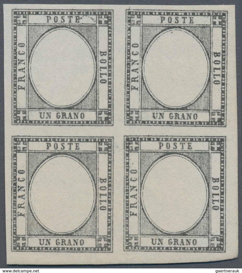 Italien: 1861, 1 Grano Black In Block Of Four Color Proof Without Embossing As Described On Page 113 - Mint/hinged