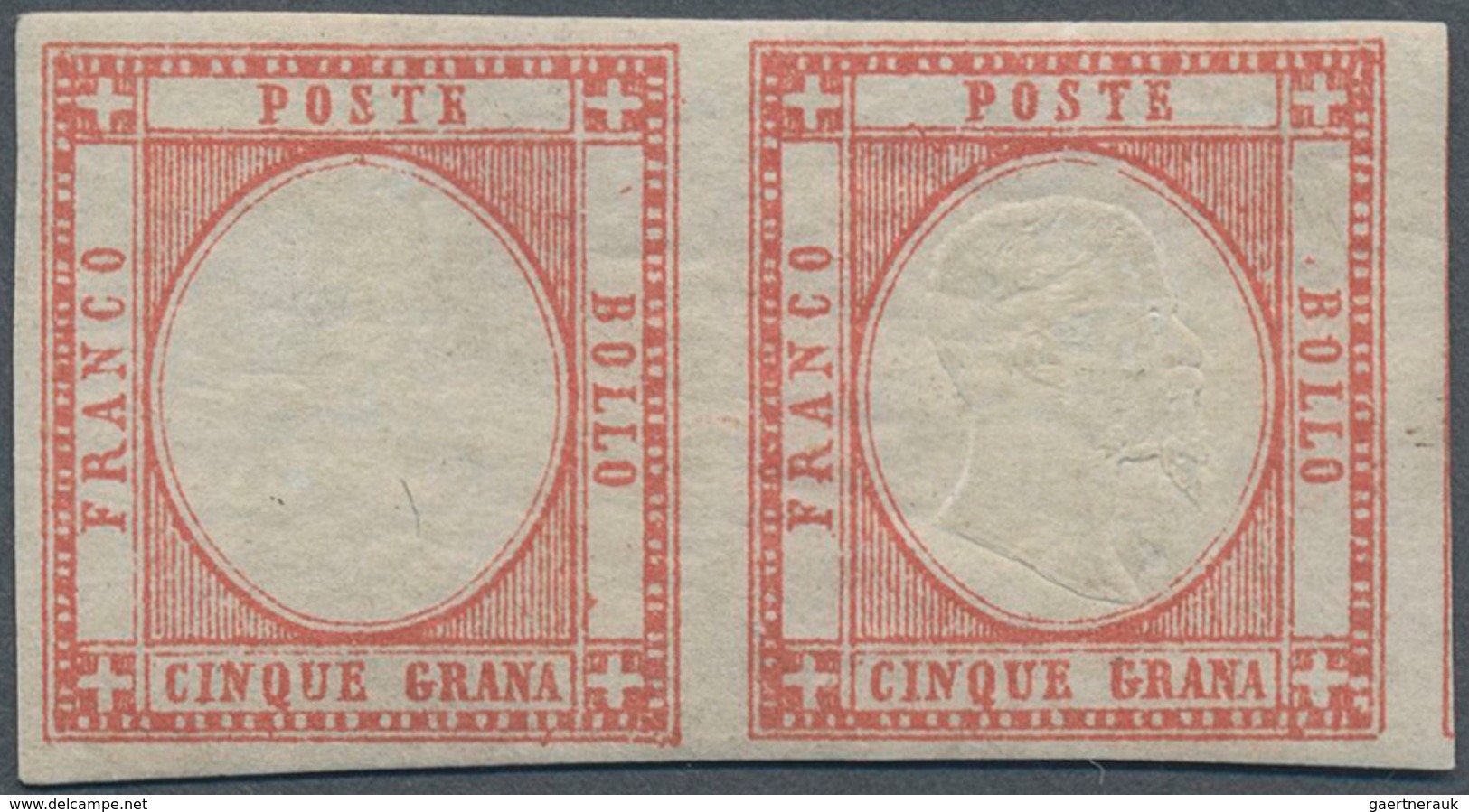 Italien: 1861, Neapolitan Province, 5gr. Rose Carmine, Horizontal Pair, Fresh Colour And Good Margin - Mint/hinged