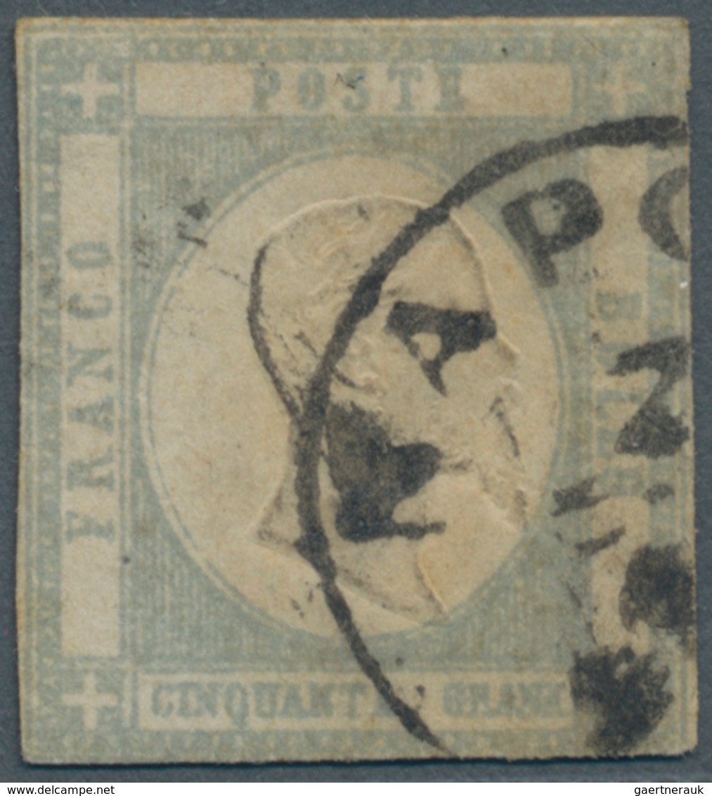 Italien: 1861, 50 Grana Gray Cancelled With Circle Stamp NAPOLI, Mostly Touched, Cert. Chiavarello, - Mint/hinged