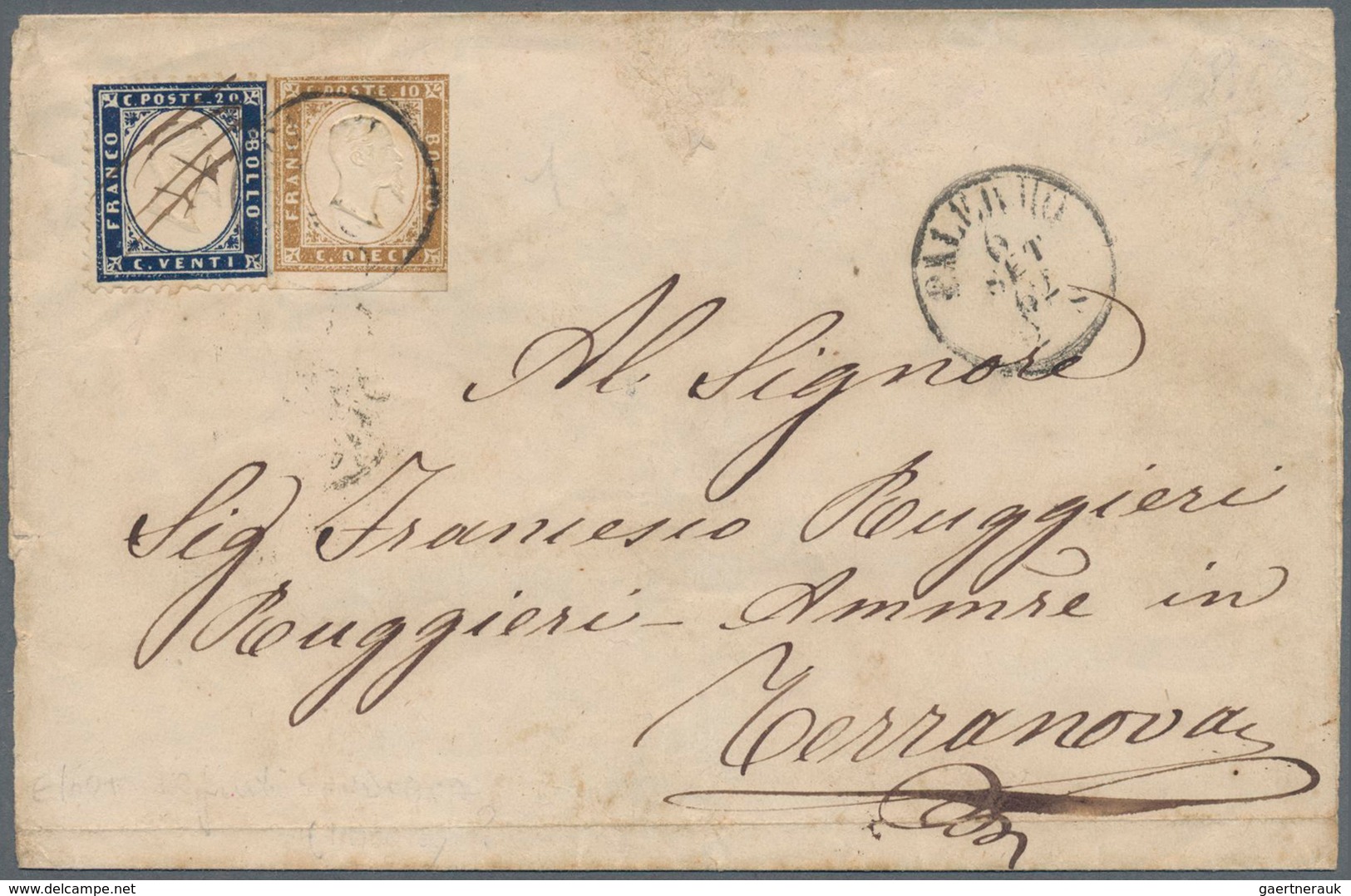 Italien: 1862, 10 Yellow-brown Imperf Mixed Franking With 20c Blue Perforated Tied By Circle Camcel - Mint/hinged