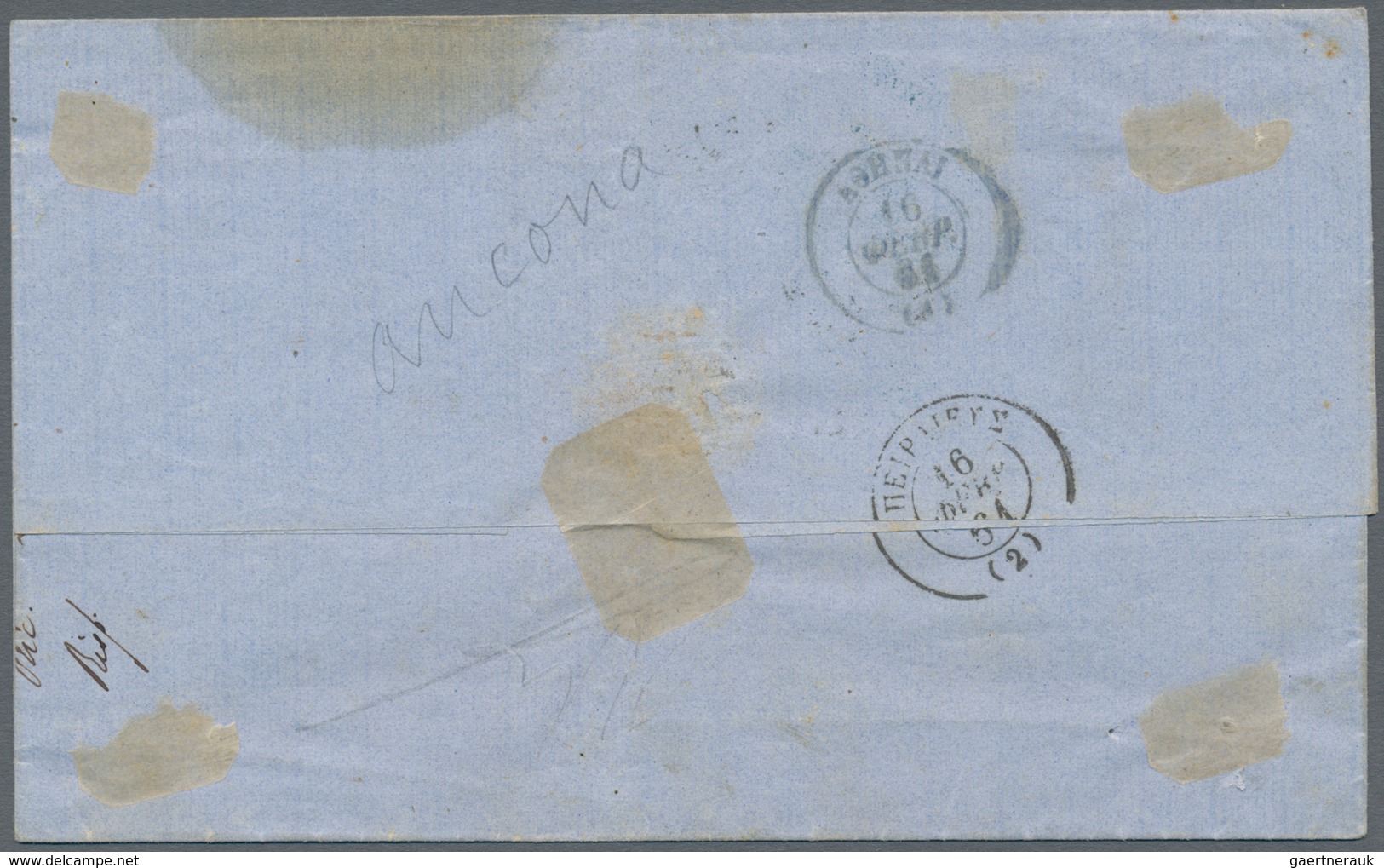 Italien: 1861, 20 C. Blue Imperf Single On Folded Envelope Tied By "ANCONA 10/FEB/61" Cds. And Blue - Mint/hinged
