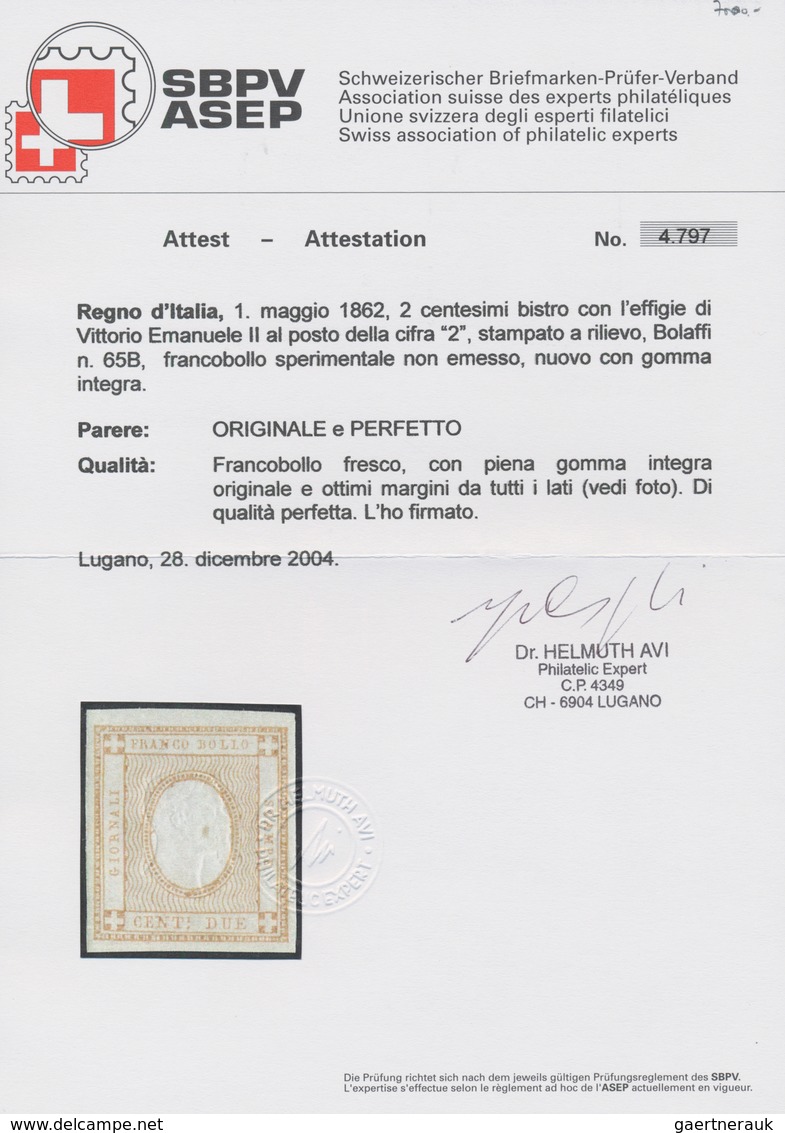 Italien: 1862, 2 Cents Bistro With The Effigy Of Vittorio Emanuelle II. Instead Of The Number "2", A - Nuovi