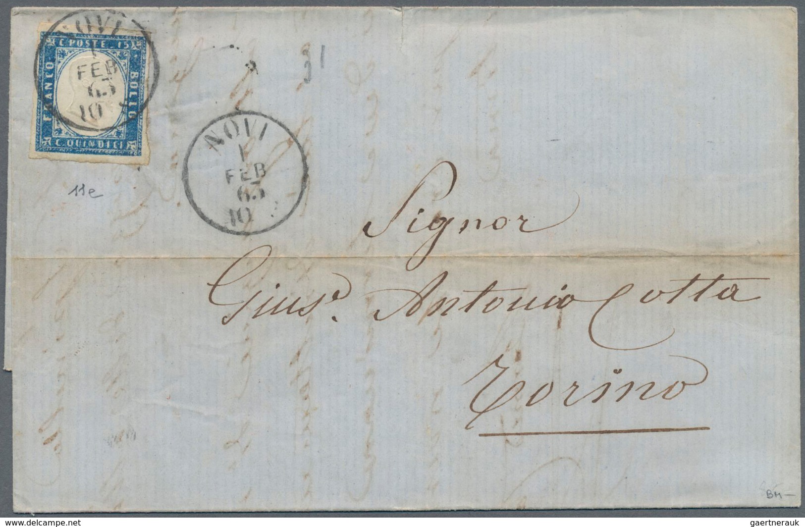 Italien: 1863, 15c Light Blue Grey Tied By Circle Cancel NOVI On Complete Folded Letter To Torino, W - Ongebruikt