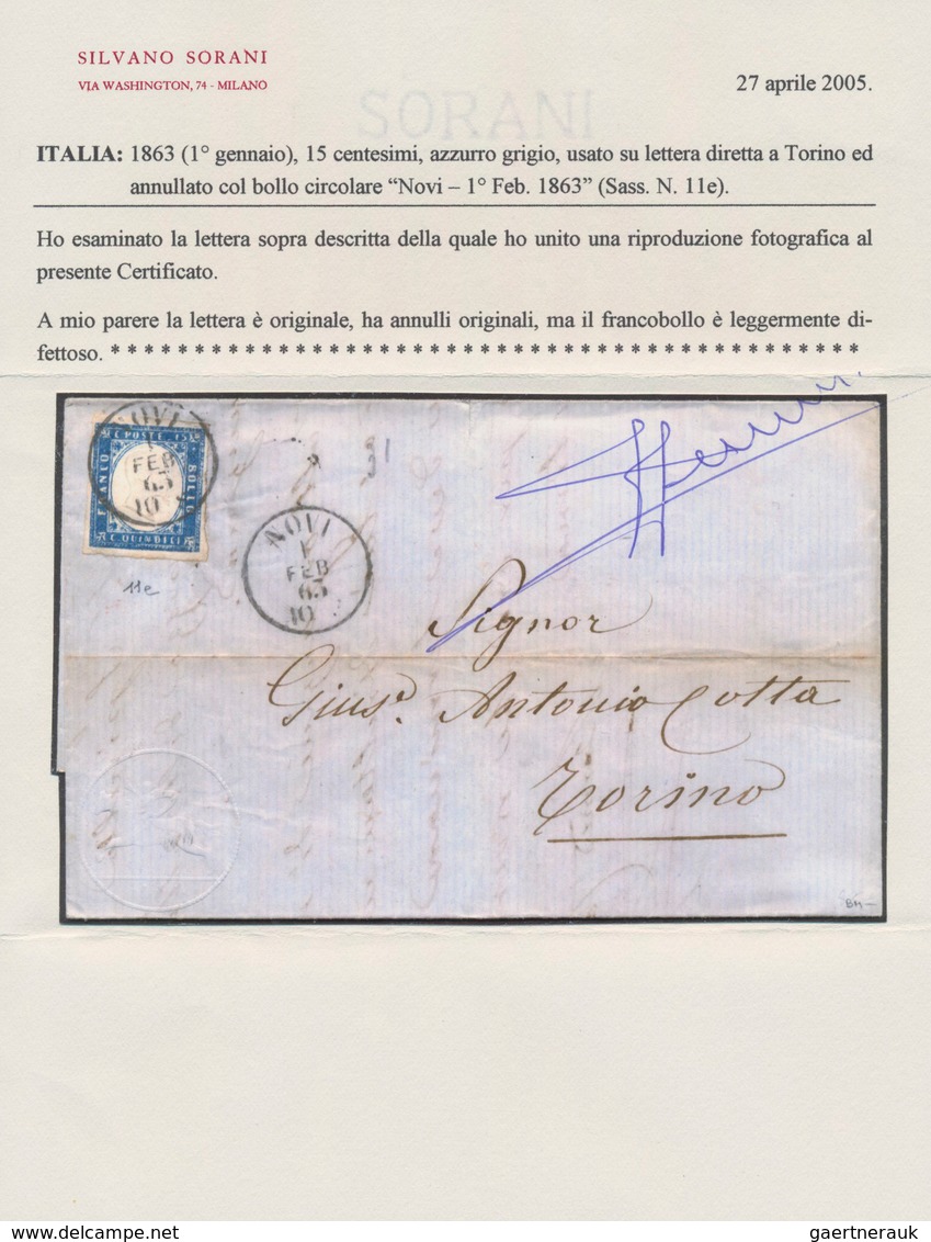 Italien: 1863, 15c Light Blue Grey Tied By Circle Cancel NOVI On Complete Folded Letter To Torino, W - Mint/hinged