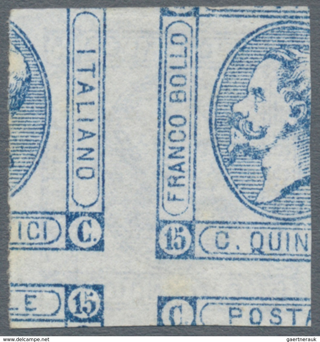 Italien: 1863, Machine Proof Of 15 Centimes "Lithographed", Without Gum. Block Of Four (with Large P - Mint/hinged