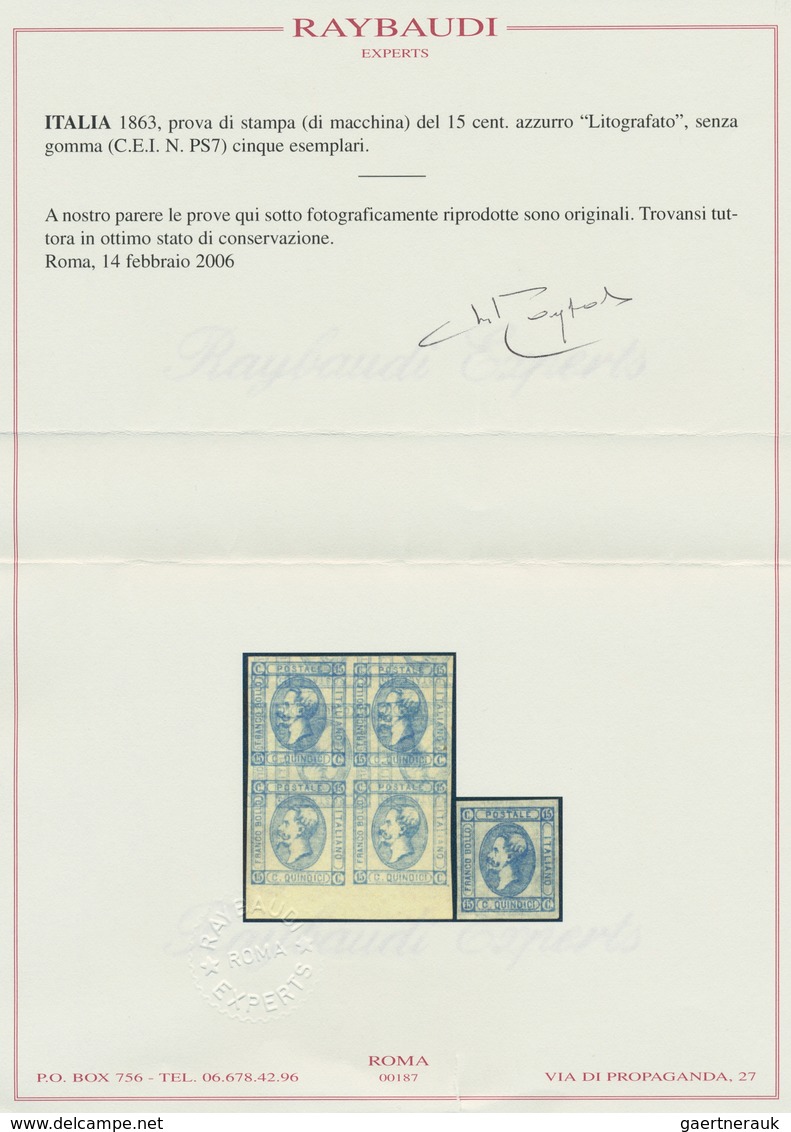 Italien: 1863, "15 C. Machine Test", With Value With Shifted Print On Reverse In Slate Grey, Further - Ongebruikt