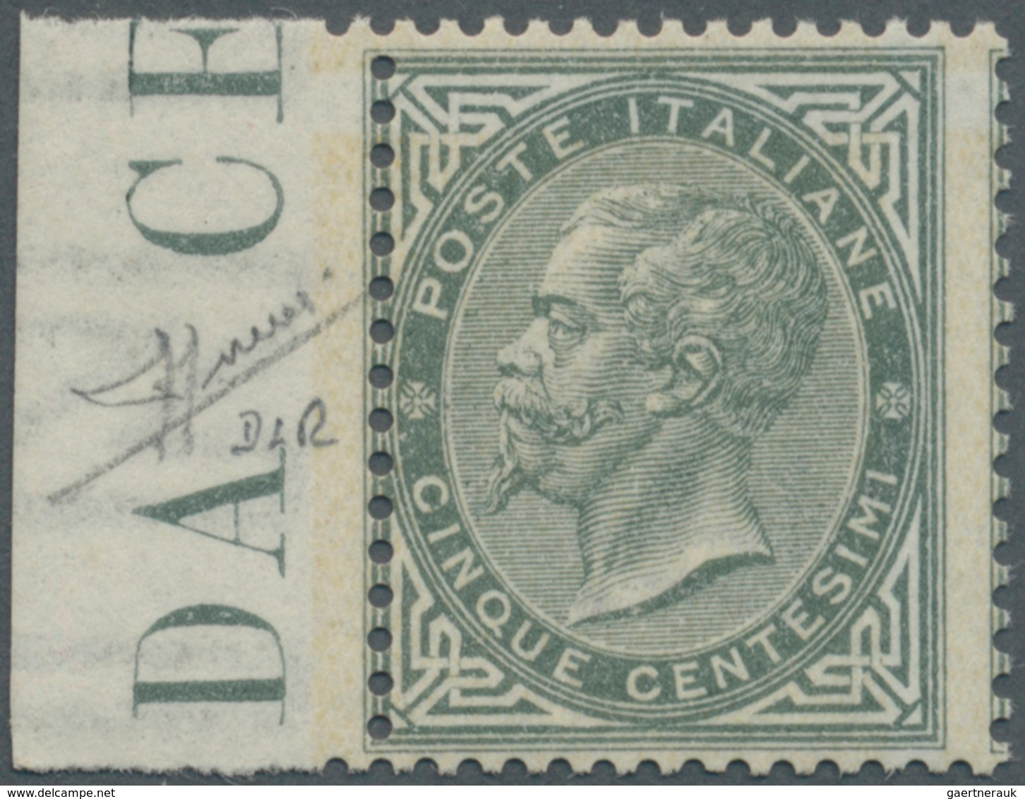 Italien: 1863, 5 C Greenish Grey, Mint Never Hinged From Left Sheet-margin. VF Condition. The Stamp - Mint/hinged
