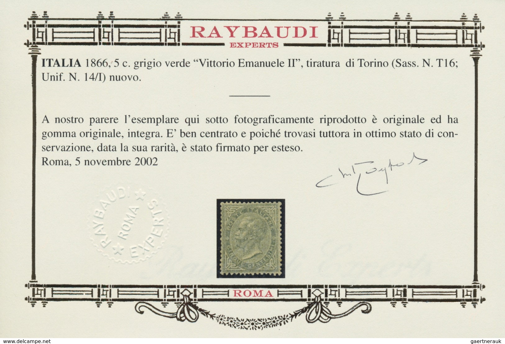 Italien: 1866, 5 C Grey-green Mint Never Hinged, The Stamp Is Good Centered And Perforated, All In G - Ongebruikt