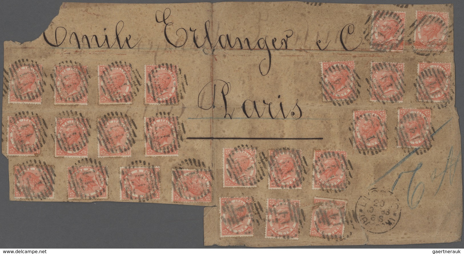 Italien: 1863 'King Victor Emanuel II.' 2l. Orange 25 SINGLES Used On Large Part Of Large-size Regis - Mint/hinged