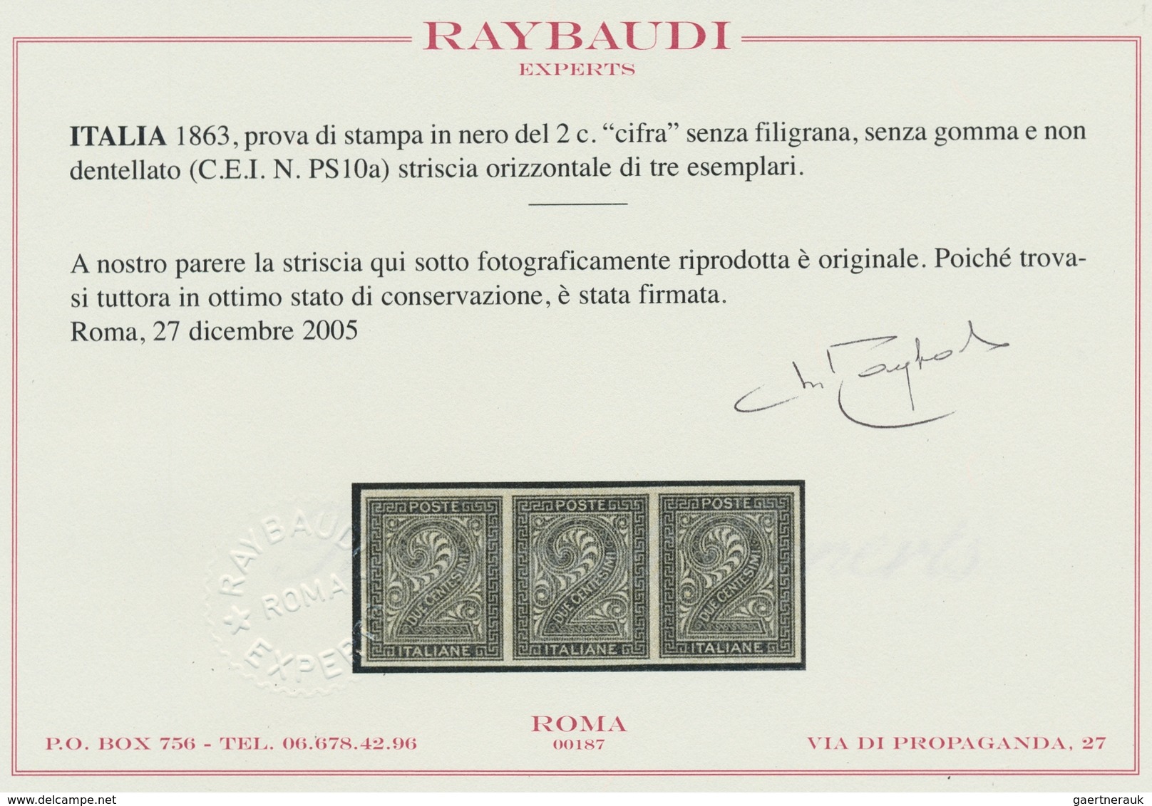 Italien: 1863, "2 C. Numeral Black Proof", Imperforared Horizontal Strip Of Three, As Manufactured W - Ongebruikt