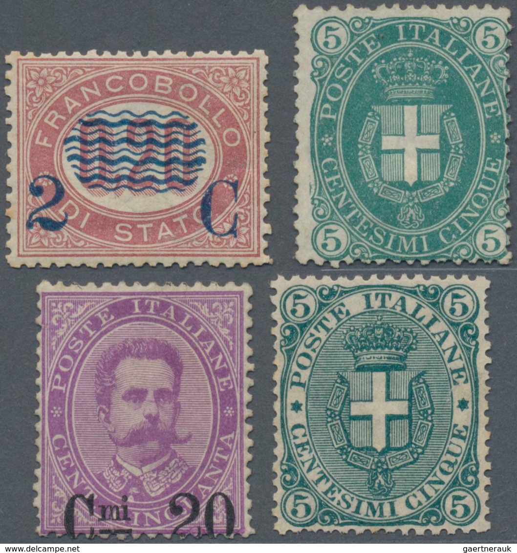 Italien: 1878-1891, Four Unused Stamps, With 1878 2c On 0.20l. Mint, 1889 5c Unused W/o Gum, 1890 20 - Mint/hinged