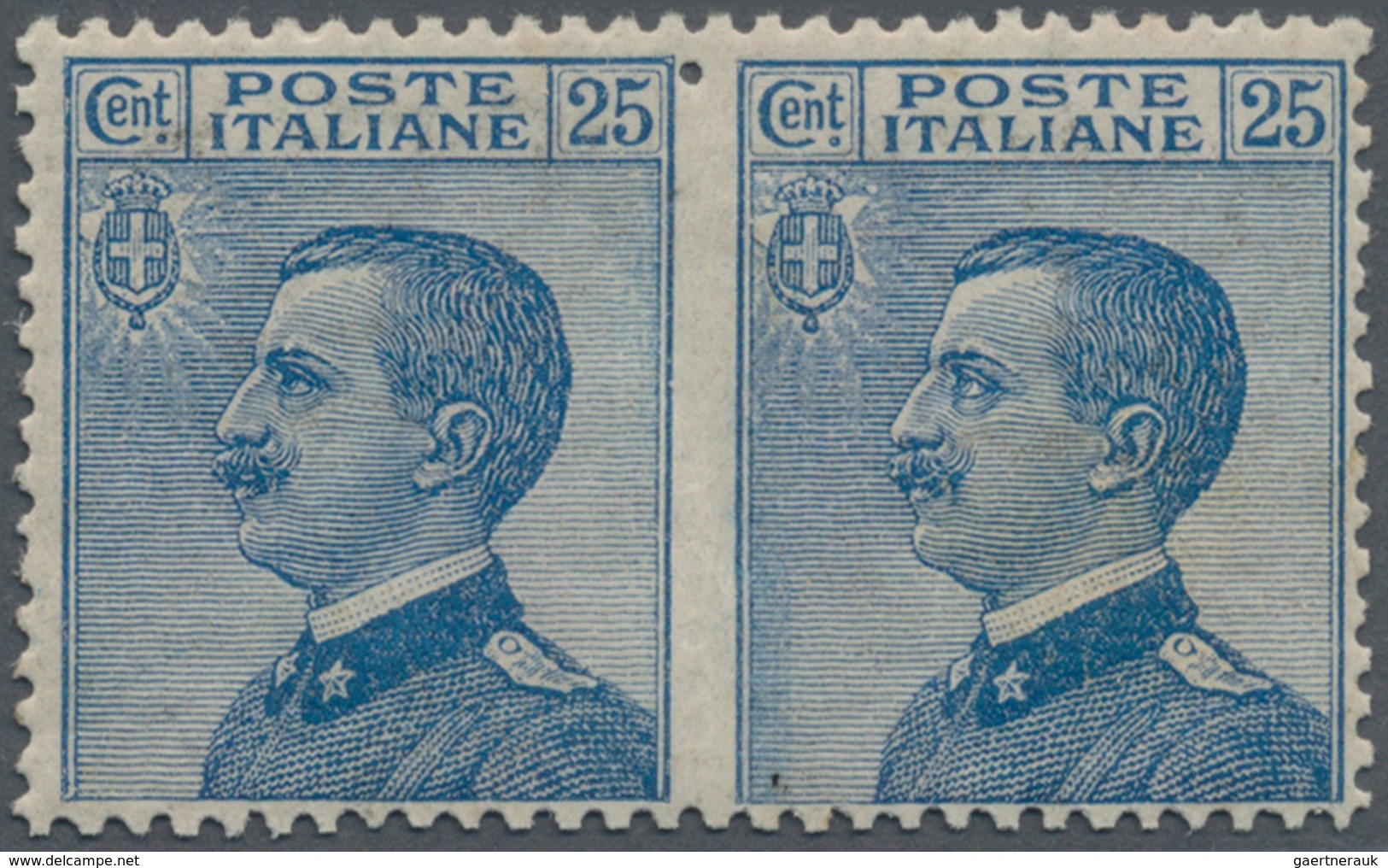 Italien: 1908, 25 C Blue Horizontal Pair, Middle Imperforated, Unused With Original Gum (Sass. 1.200 - Mint/hinged