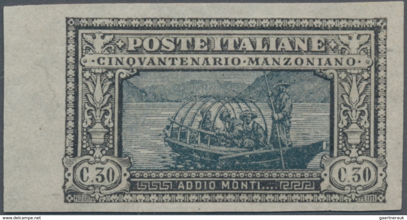 Italien: 1923, 30 Cent. Black/slate Imperforated Unused Without Gum, Cert. Raybaudi (Sass. (3.800.-) - Mint/hinged