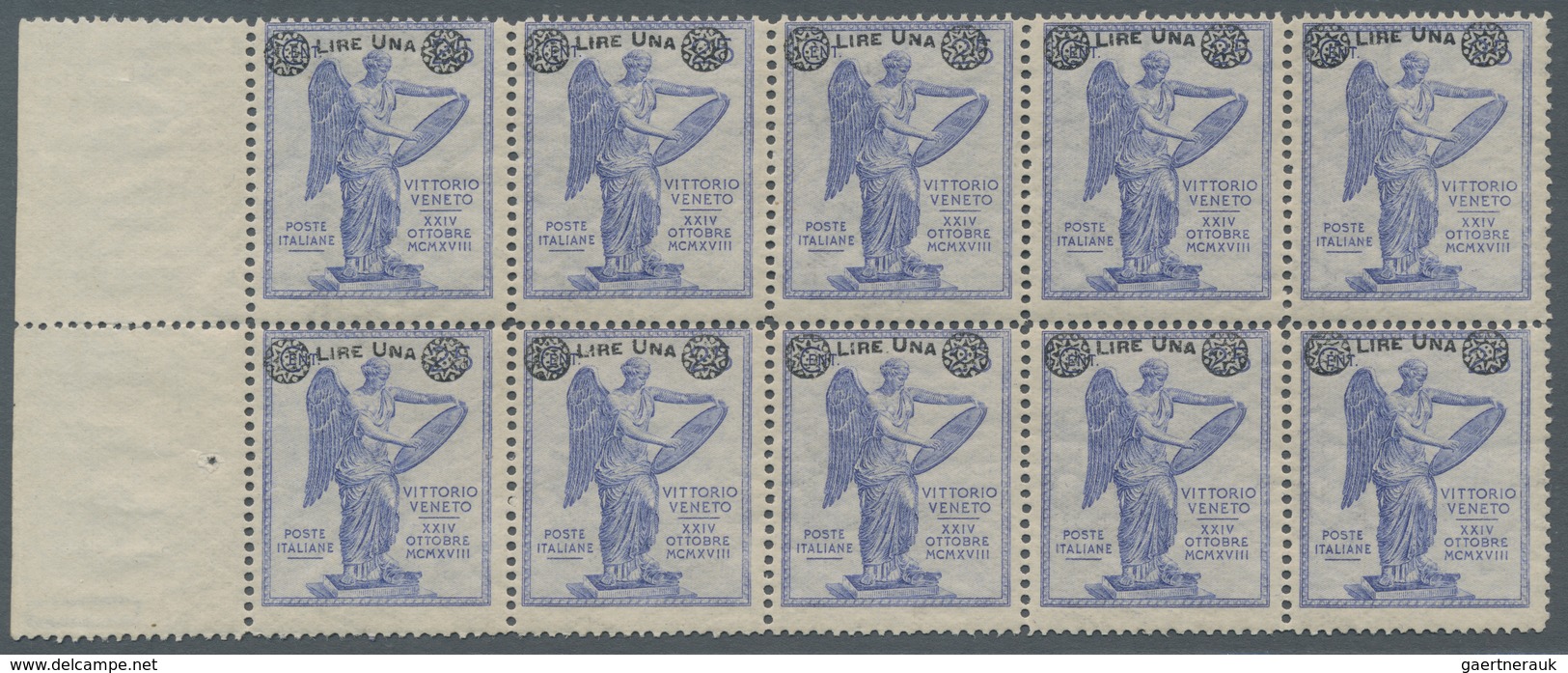 Italien: 1924, "1 L. On 25 C. Ultramarine With Line Perforation 13 ½", MNH Block Of 10 In Fresh Colo - Mint/hinged