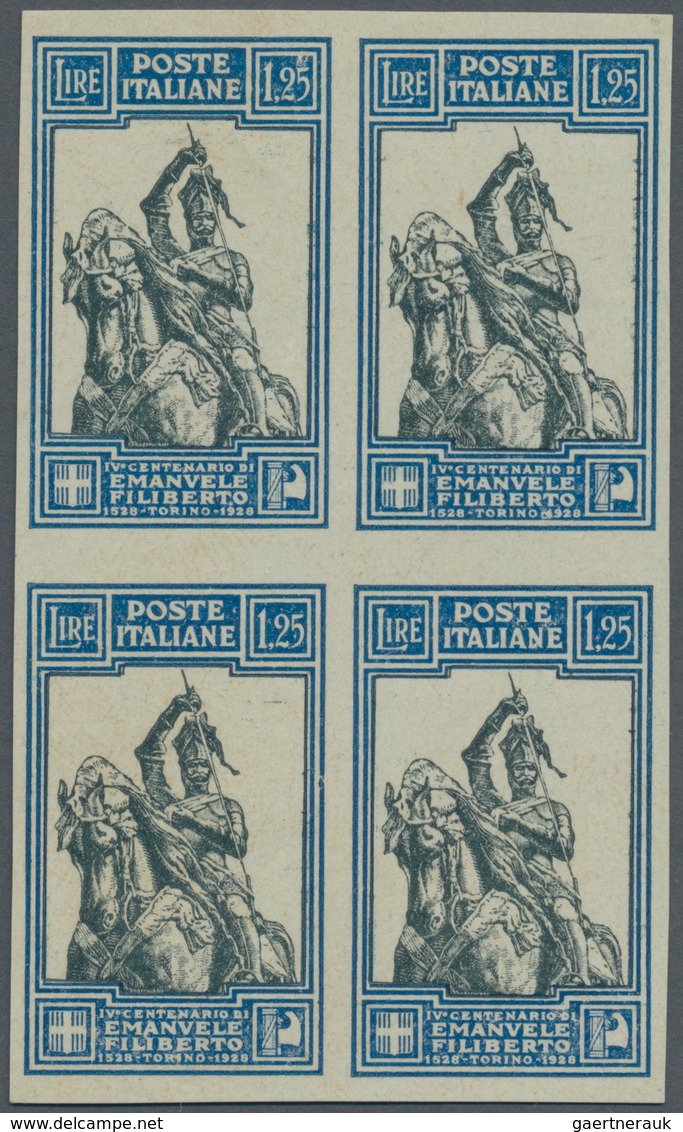 Italien: 1928, 1.25 Light-blue/gray-black In Block Of Four, Imperforated, Mint Never Hinged - Mint/hinged